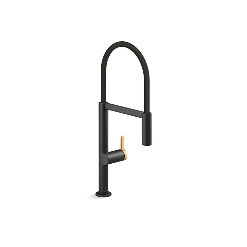 KOHLER K-28267-BMB Components Semi-Professional Kitchen Sink Faucet With Two-Function Sprayhead - Matte Black with Moderne Brass