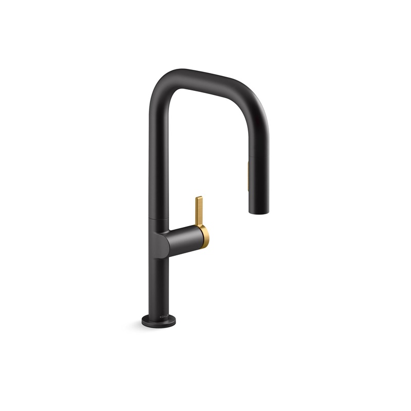 KOHLER K-28269-BMB Components Pull-Down Kitchen Sink Faucet With Two-Function Sprayhead - Matte Black with Moderne Brass