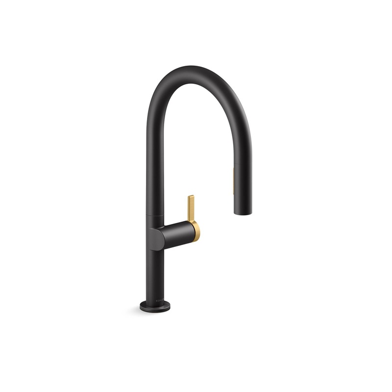 KOHLER K-28270-BMB Components Touchless Pull-Down Kitchen Sink Faucet With Two-Function Sprayhead - Matte Black with Moderne Brass