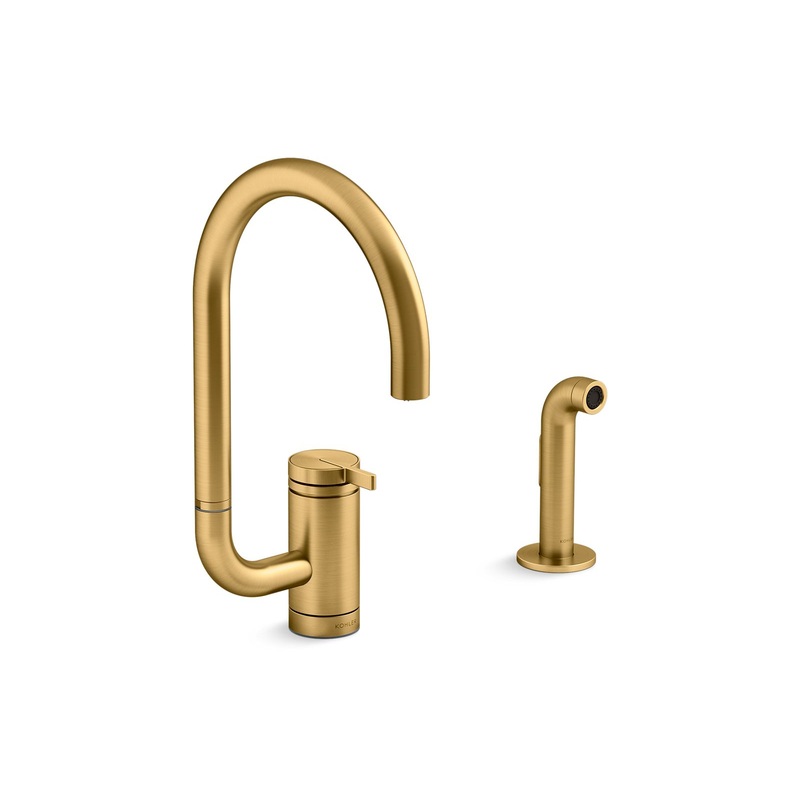 KOHLER K-28272-2MB Components Single-Handle Kitchen Sink Faucet With Two-Function Extended-Reach Spout And Side Sprayer - Vibrant Brushed Moderne Brass