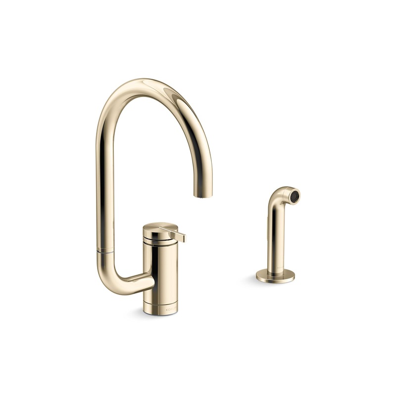 KOHLER K-28272-AF Components Single-Handle Kitchen Sink Faucet With Two-Function Extended-Reach Spout And Side Sprayer - Vibrant French Gold