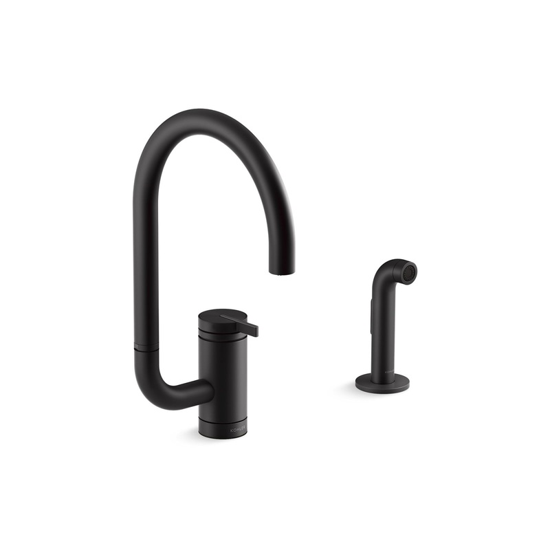 KOHLER K-28272-BL Components Single-Handle Kitchen Sink Faucet With Two-Function Extended-Reach Spout And Side Sprayer - Matte Black