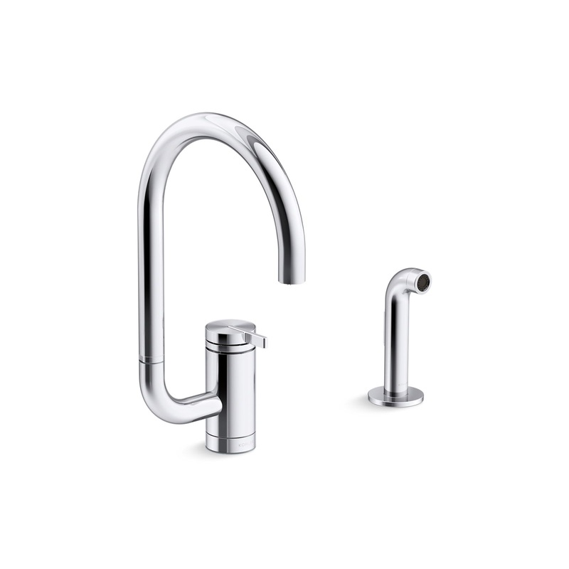 KOHLER K-28272-CP Components Single-Handle Kitchen Sink Faucet With Two-Function Extended-Reach Spout And Side Sprayer - Polished Chrome