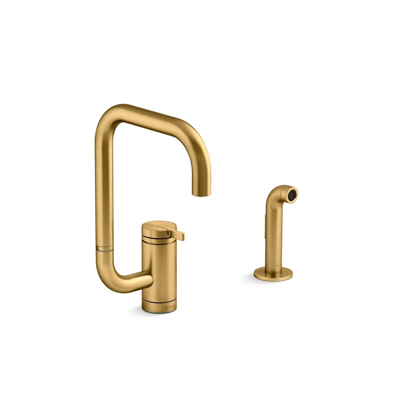 KOHLER K-28274-2MB Components Single-Handle Kitchen Sink Faucet With Two-Function Extended-Reach Spout And Side Sprayer - Vibrant Brushed Moderne Brass