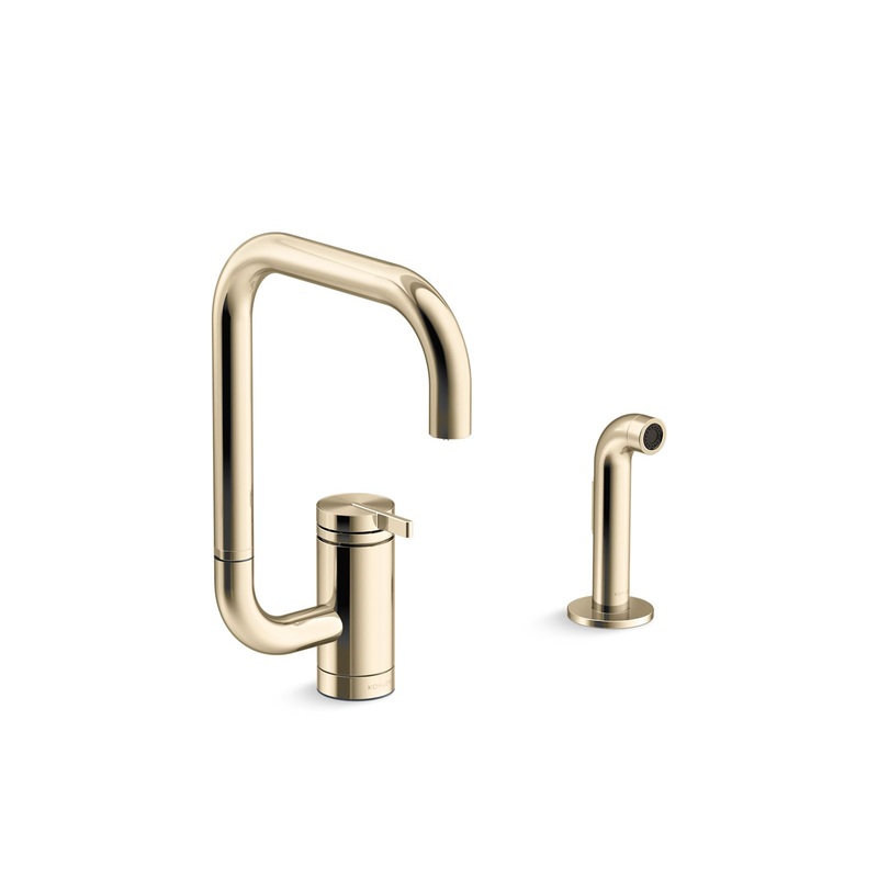 KOHLER K-28274-AF Components Single-Handle Kitchen Sink Faucet With Two-Function Extended-Reach Spout And Side Sprayer - Vibrant French Gold