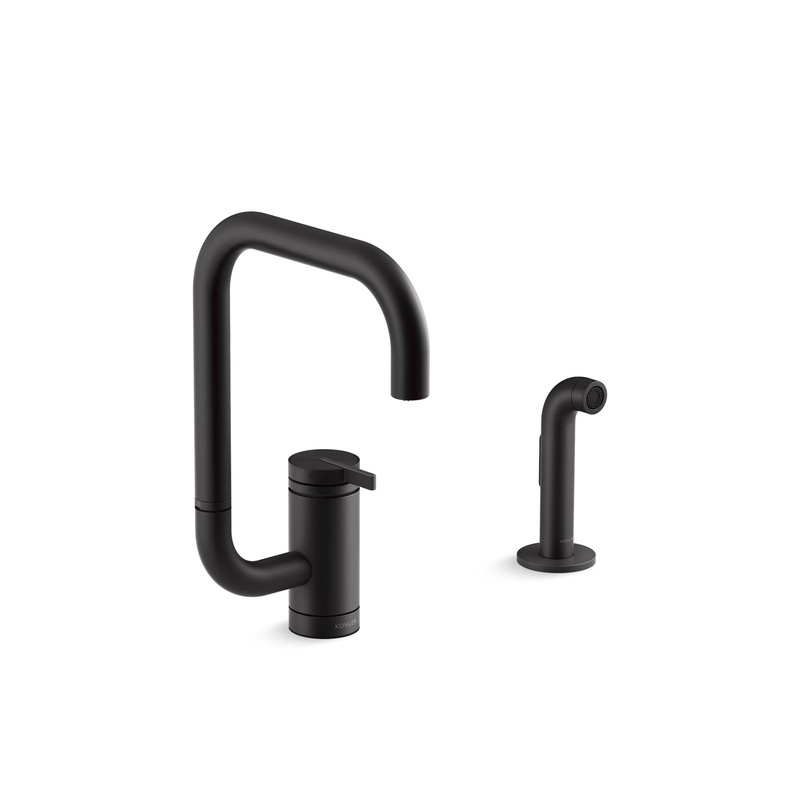 KOHLER K-28274-BL Components Single-Handle Kitchen Sink Faucet With Two-Function Extended-Reach Spout And Side Sprayer - Matte Black