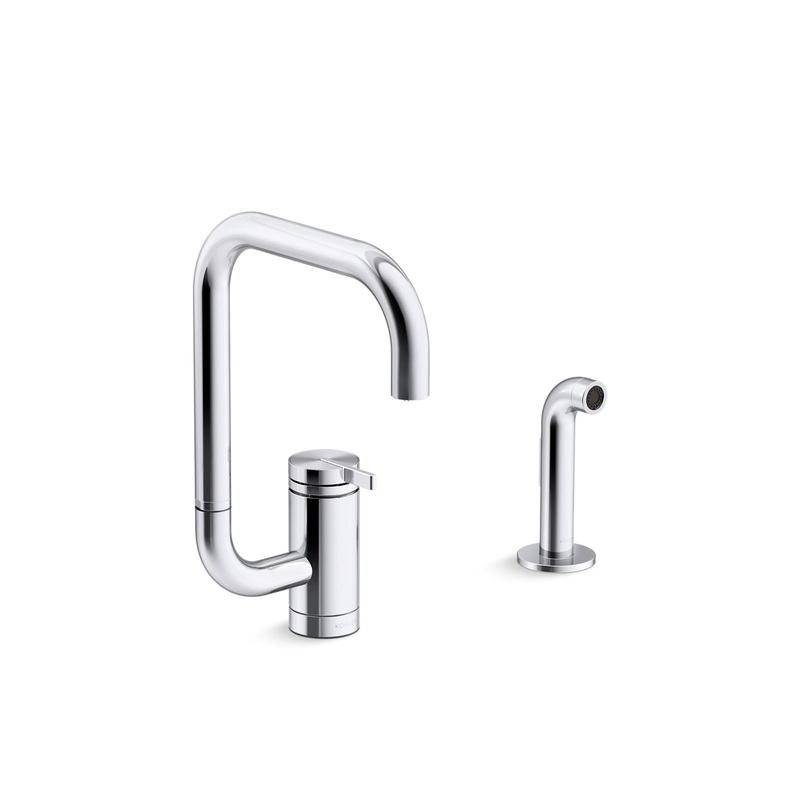 KOHLER K-28274-CP Components Single-Handle Kitchen Sink Faucet With Two-Function Extended-Reach Spout And Side Sprayer - Polished Chrome