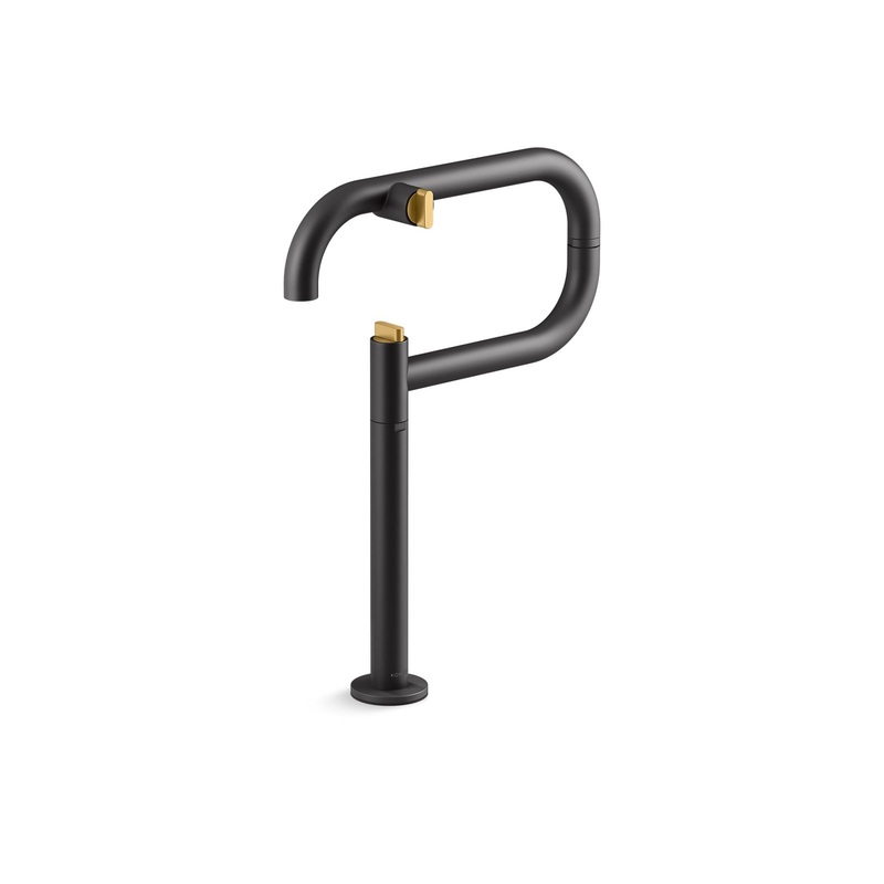 KOHLER K-28275-BMB Components Deck-Mount Pot Filler - Matte Black w/Moderne Brass Trim