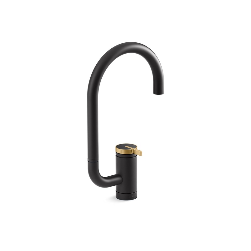 KOHLER K-28277-BMB Components Single-Handle Bar Sink Faucet With Two-Function Extended-Reach Spout - Matte Black with Moderne Brass
