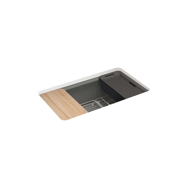 KOHLER K-5871-5UPC-58 Riverby 33" Undermount Single-Bowl Workstation Kitchen Sink - Thunder Grey