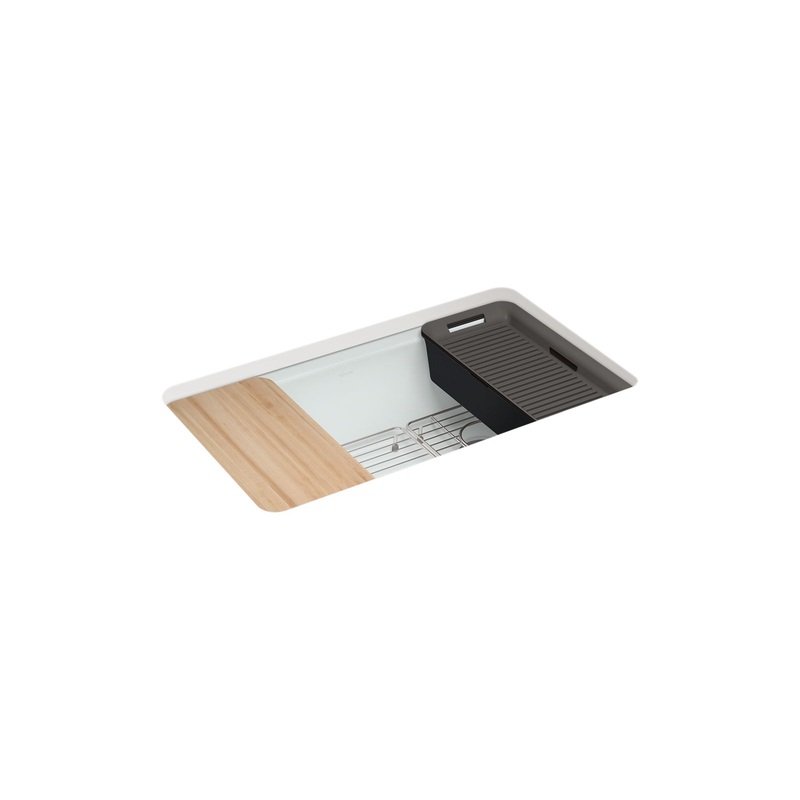 KOHLER K-5871-5UPC-95 Riverby 33" Undermount Single-Bowl Workstation Kitchen Sink - Ice Grey