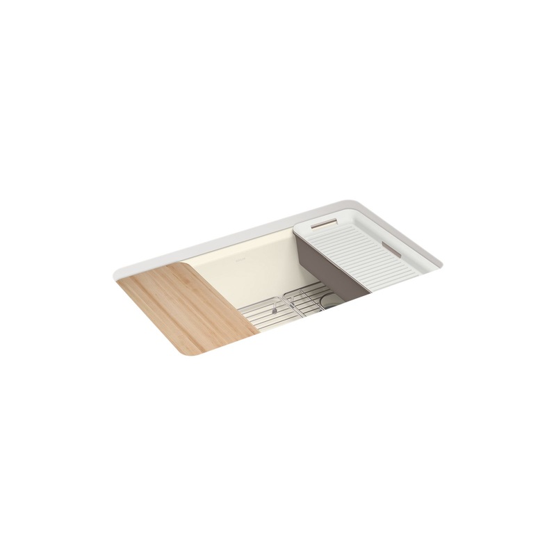 KOHLER K-5871-5UPC-96 Riverby 33" Undermount Single-Bowl Workstation Kitchen Sink - Biscuit