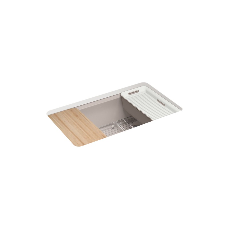 KOHLER K-5871-5UPC-TRF Riverby 33" Undermount Single-Bowl Workstation Kitchen Sink - Truffle