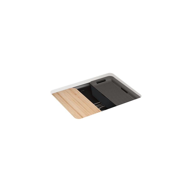 KOHLER K-5872-5UPC-7 Riverby 25" Undermount Single-Bowl Workstation Kitchen Sink - Black Black