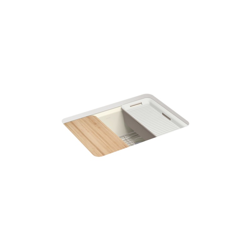 KOHLER K-8668-5UPC-96 Riverby 27" Undermount Single-Bowl Workstation Kitchen Sink - Biscuit
