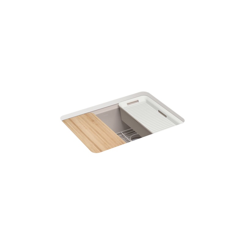 KOHLER K-8668-5UPC-TRF Riverby 27" Undermount Single-Bowl Workstation Kitchen Sink - Truffle