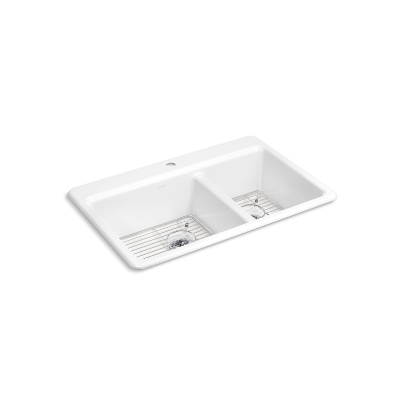 KOHLER K-8669-1A1-0 Riverby 33" Top-Mount Double-Bowl Kitchen Sink - White