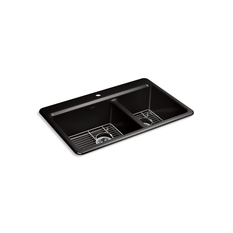 KOHLER K-8669-1A1-7 Riverby 33" Top-Mount Double-Bowl Kitchen Sink - Black Black