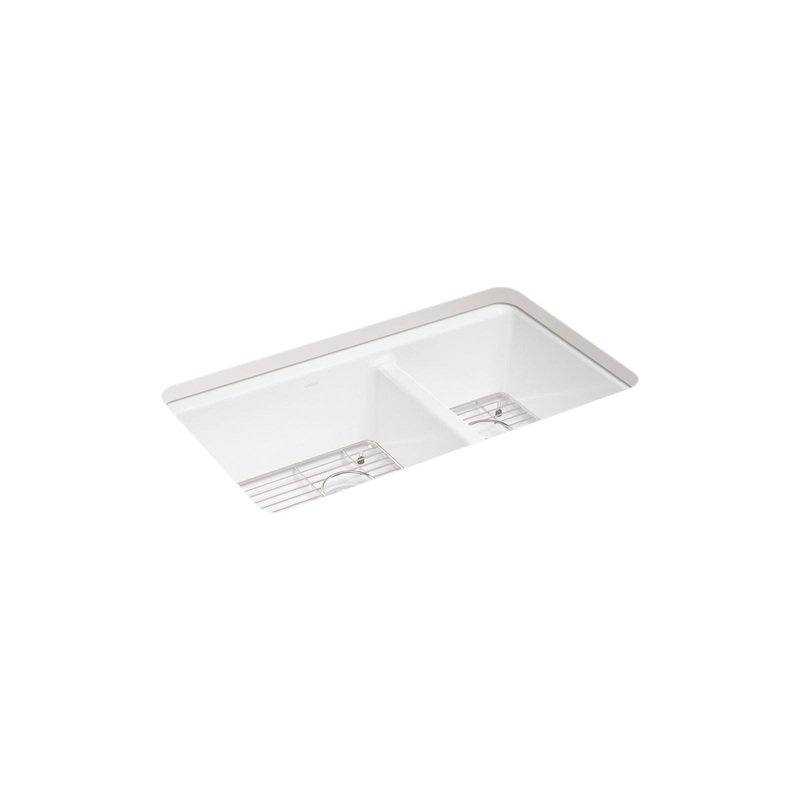 KOHLER K-8669-5UA1-0 Riverby 33" Undermount Double-Bowl Kitchen Sink - White