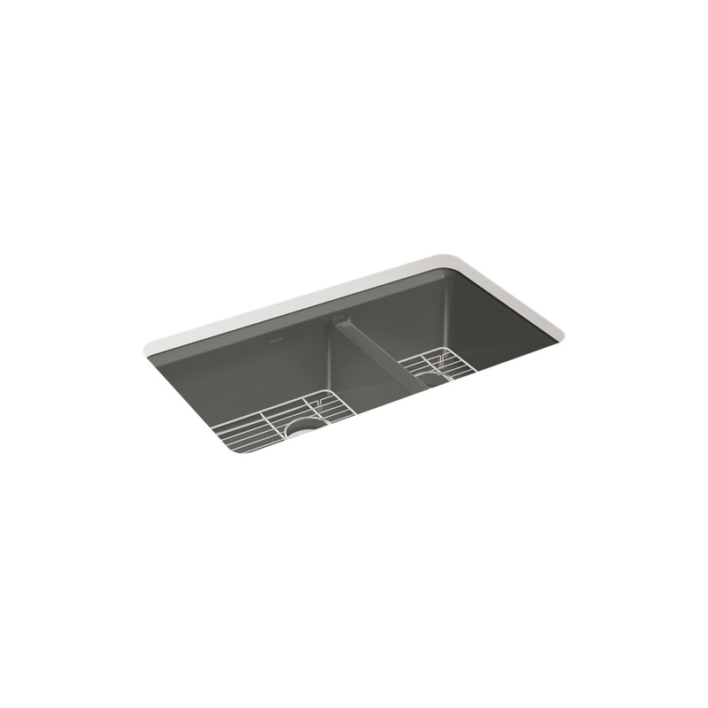KOHLER K-8669-5UA1-58 Riverby 33" Undermount Double-Bowl Kitchen Sink - Thunder Grey