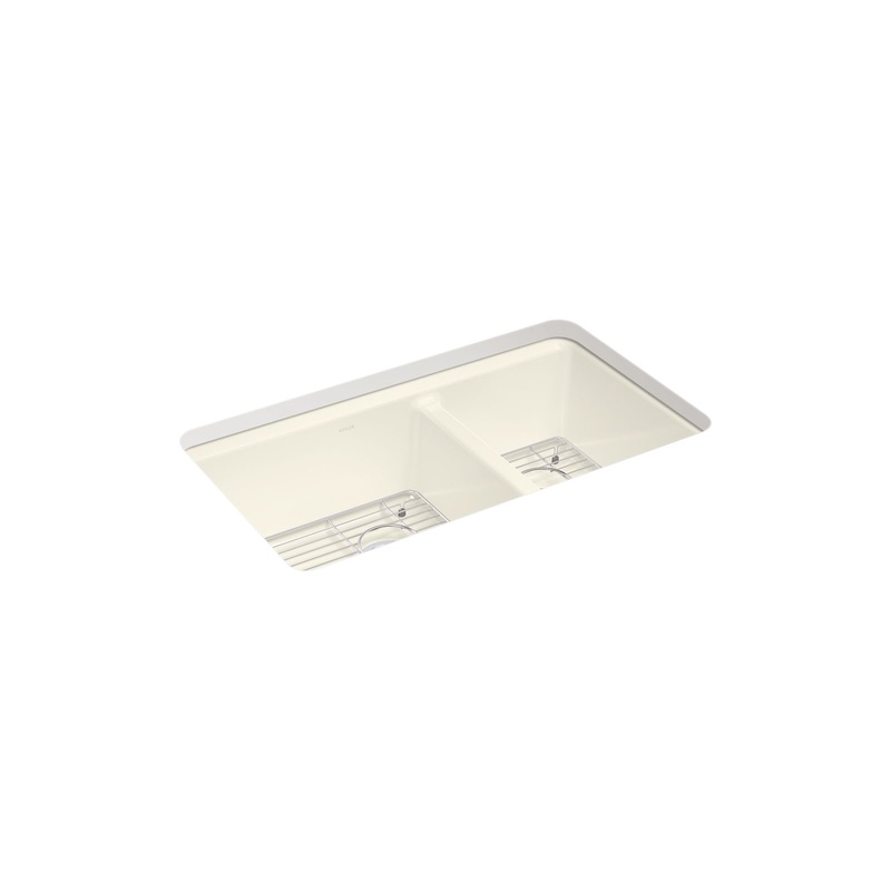 KOHLER K-8669-5UA1-96 Riverby 33" Undermount Double-Bowl Kitchen Sink - Biscuit