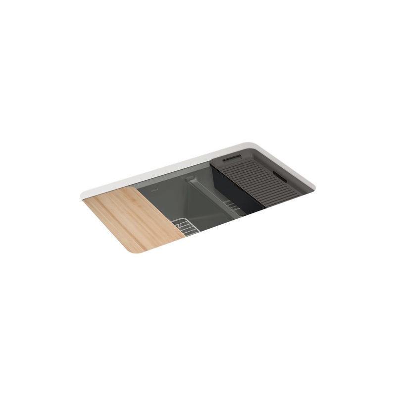 KOHLER K-8669-5UPC-58 Riverby 33" Undermount Double-Bowl Workstation Kitchen Sink - Thunder Grey