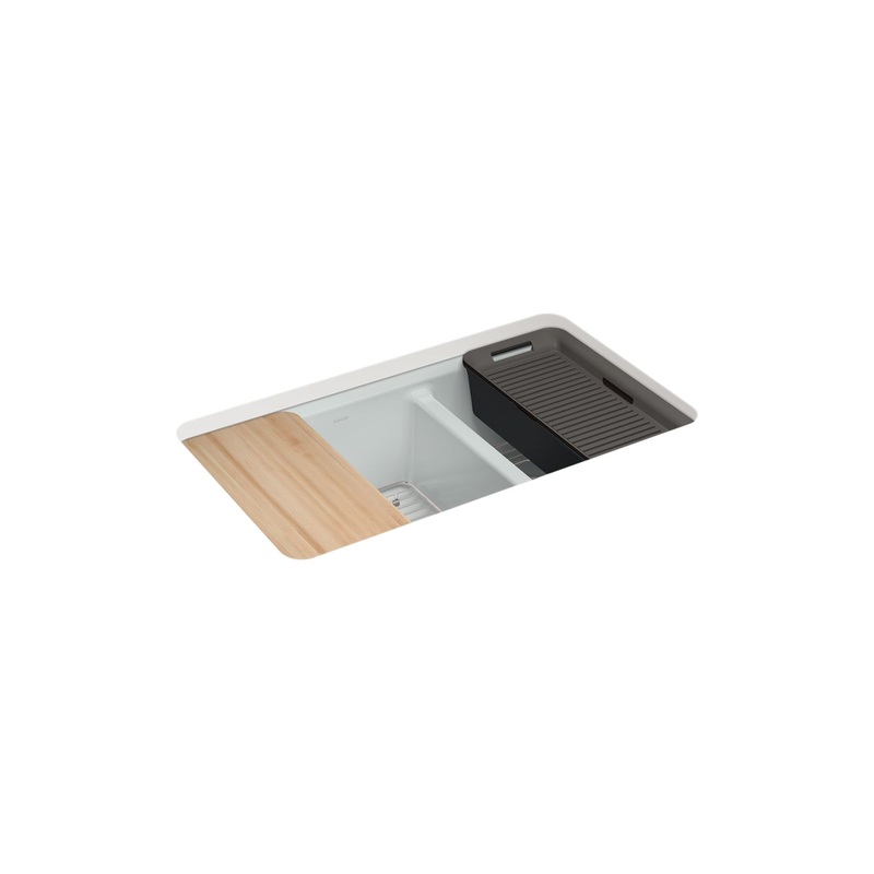 KOHLER K-8669-5UPC-95 Riverby 33" Undermount Double-Bowl Workstation Kitchen Sink - Ice Grey