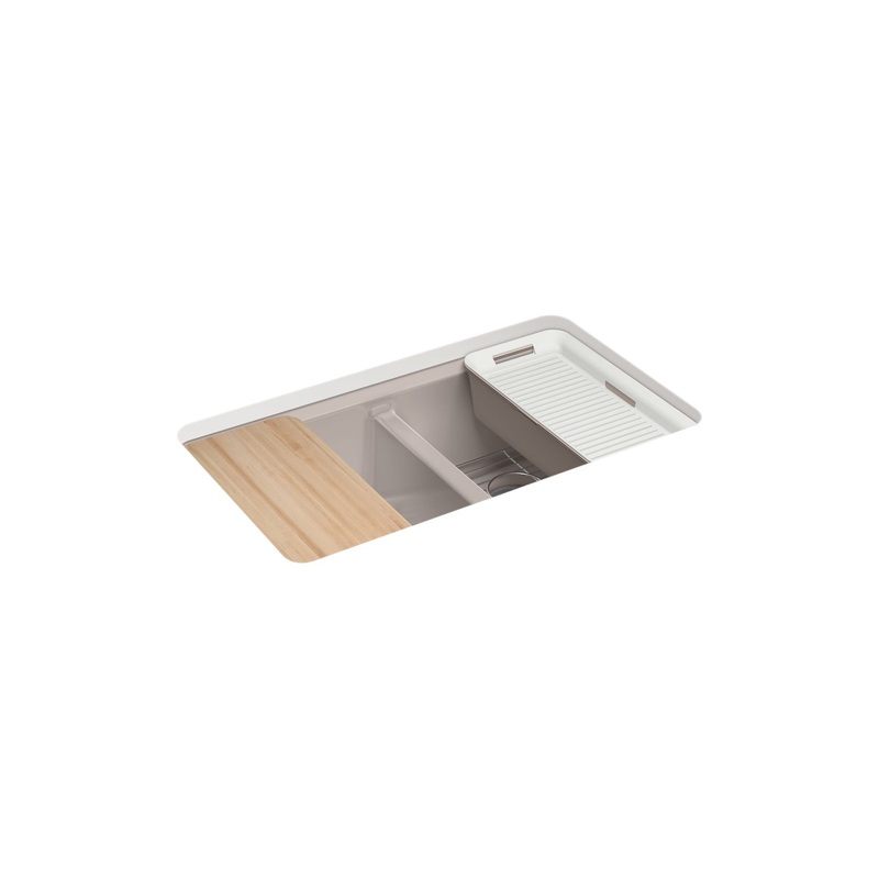 KOHLER K-8679-5UPC-TRF Riverby 33" Undermount Double-Bowl Workstation Kitchen Sink - Truffle