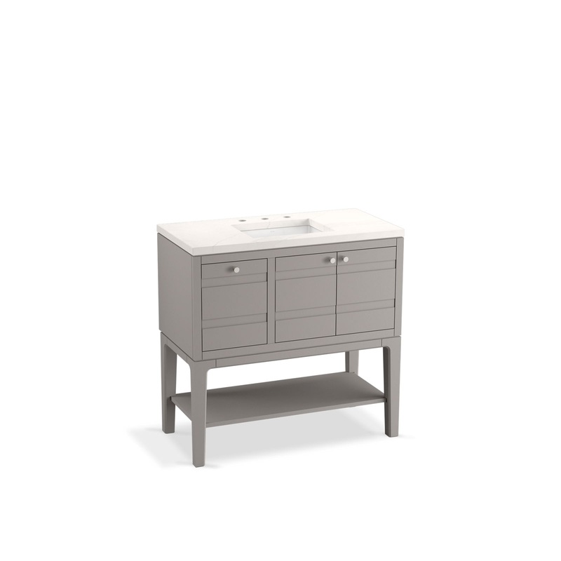 KOHLER K-33524-ASB-1WT Helst 36" Bathroom Vanity Cabinet With Sink And Quartz Top In Mohair Grey