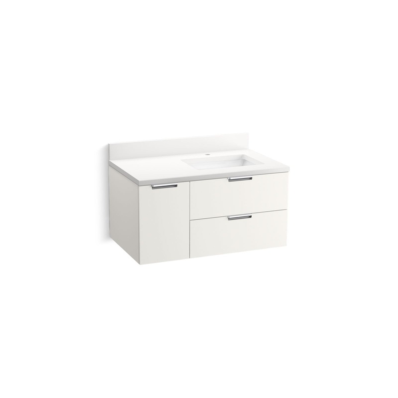 KOHLER K-34655-0 Maxstow 36 in. wall-hung bathroom vanity cabinet with sink and quartz top In White