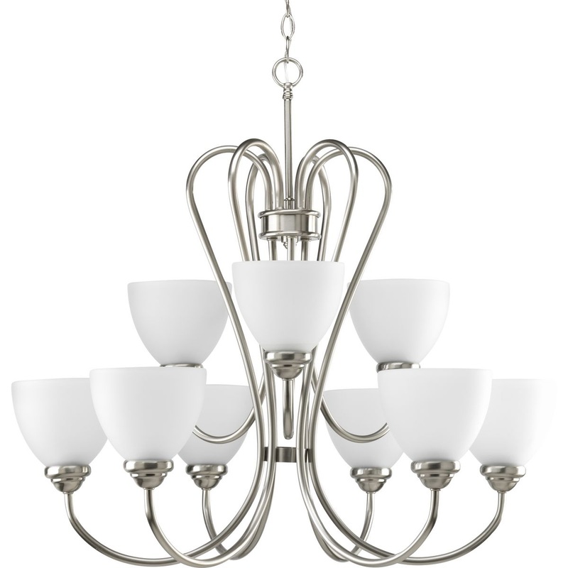PROGRESS LIGHTING P4668-09 Heart Collection Nine-Light Brushed Nickel Etched Glass Farmhouse Chandelier Light in Brushed Nickel
