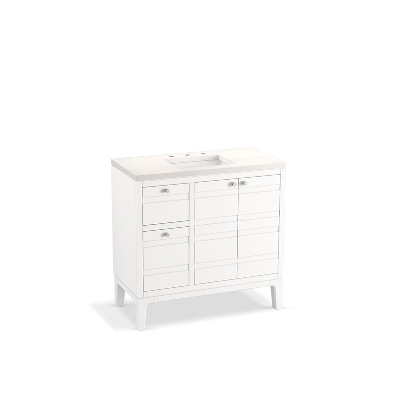 KOHLER K-33526-ASB-0 Helst 36" Bathroom Vanity Cabinet With Sink And Quartz Top In White