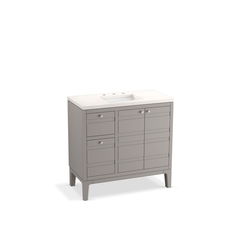KOHLER K-33526-ASB-1WT Helst 36" Bathroom Vanity Cabinet With Sink And Quartz Top In Mohair Grey