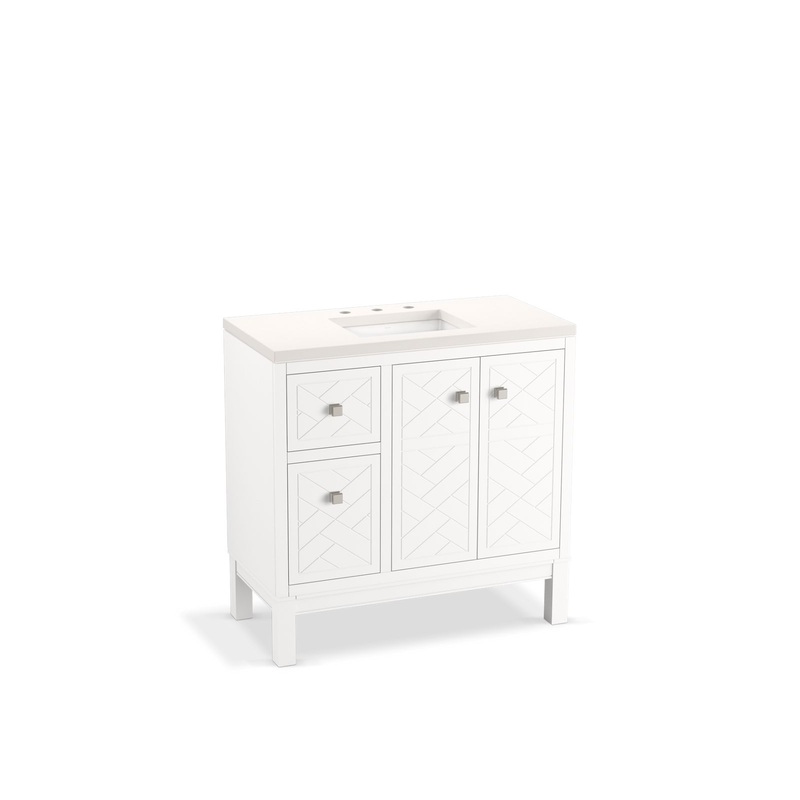 KOHLER K-33531-ASB-0 Beauxline 36" Bathroom Vanity Cabinet With Sink And Quartz Top In White