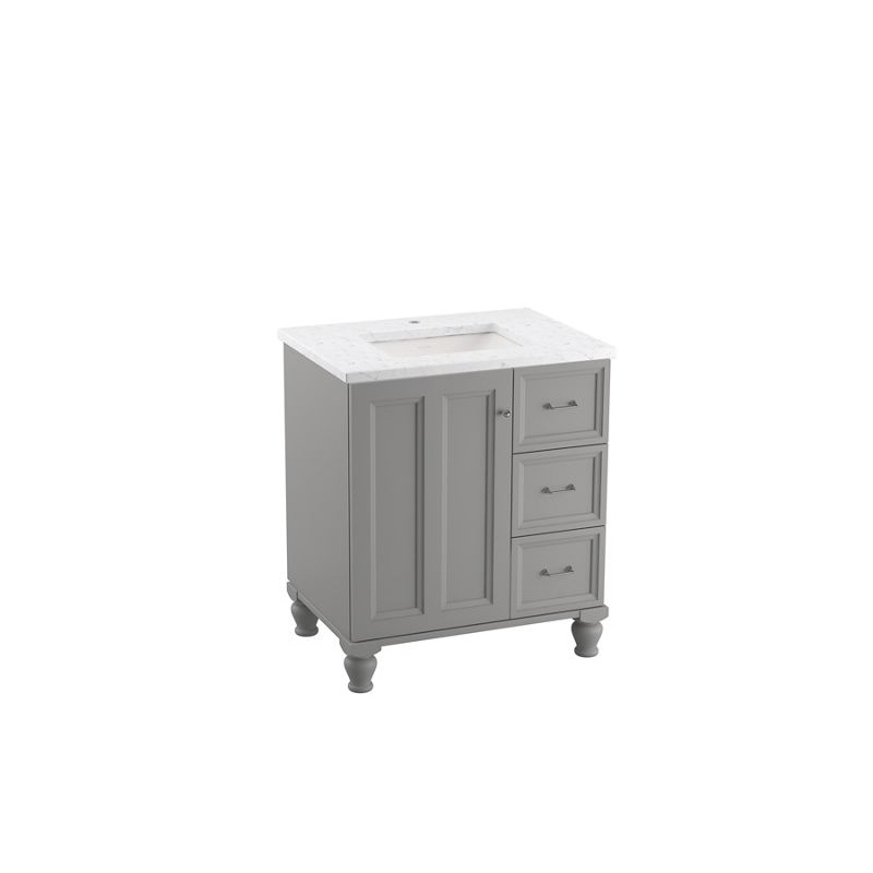 KOHLER K-99517-LGR-1WT Damask 30" Bathroom Vanity Cabinet In Mohair Grey