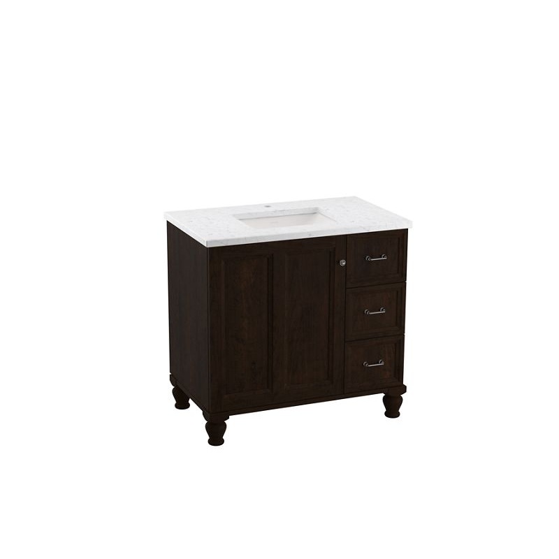 KOHLER K-99520-LGR-1WB Damask 36" Bathroom Vanity Cabinet In Claret Suede