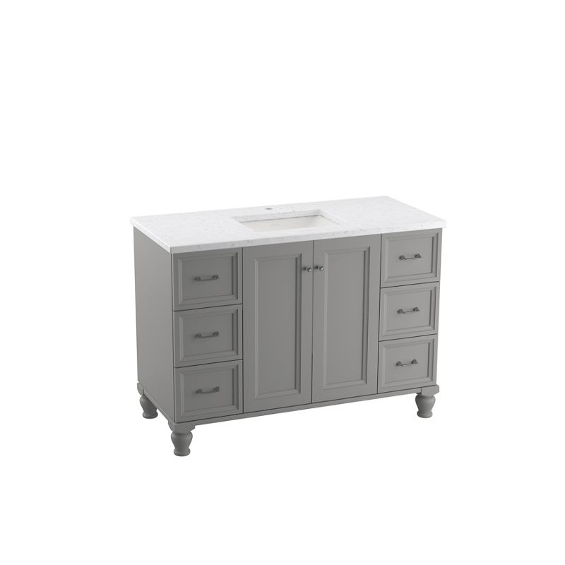 KOHLER K-99522-LG-1WT Damask 48" Bathroom Vanity Cabinet In Mohair Grey