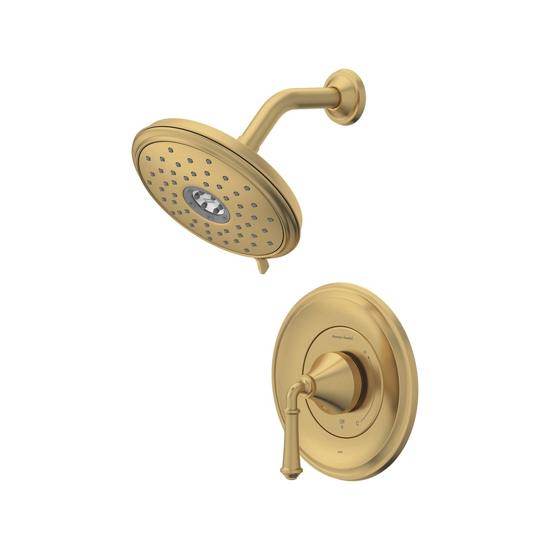 AMERICAN STANDARD TU052507.GN0, Delancey 1.8 gpm/6.8 L/min Shower Trim Kit With Water-Saving 4-Function Showerhead and Lever Handle in Grohe Brushed Cool Sunrise