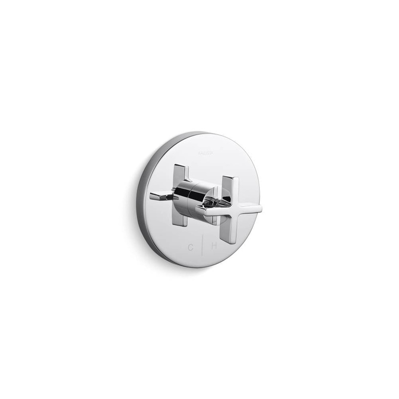 KALLISTA P24421-CR-ULB One Thermo Trim, H&C, Cross Handle - Unlacquered Brass