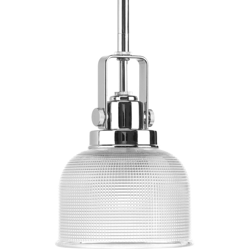 PROGRESS LIGHTING P5173-15 Archie Collection One-Light Polished Chrome Double Prismatic Glass Coastal Mini-Pendant Light in Polished Chrome