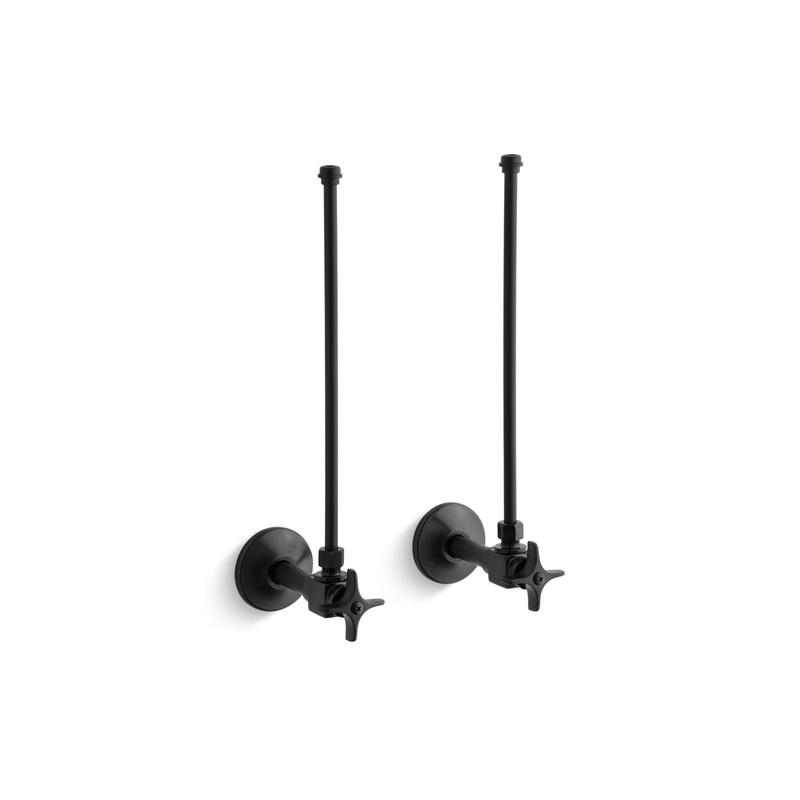 KOHLER K-7605-P-BKB Pair 3/8" Npt Angle Supplies With Stop, Cross Handle And Annealed Vertical Tube In Brushed Black