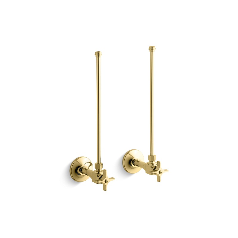 KOHLER K-7605-P-PB Pair 3/8" Npt Angle Supplies With Stop, Cross Handle And Annealed Vertical Tube In Vibrant Polished Brass