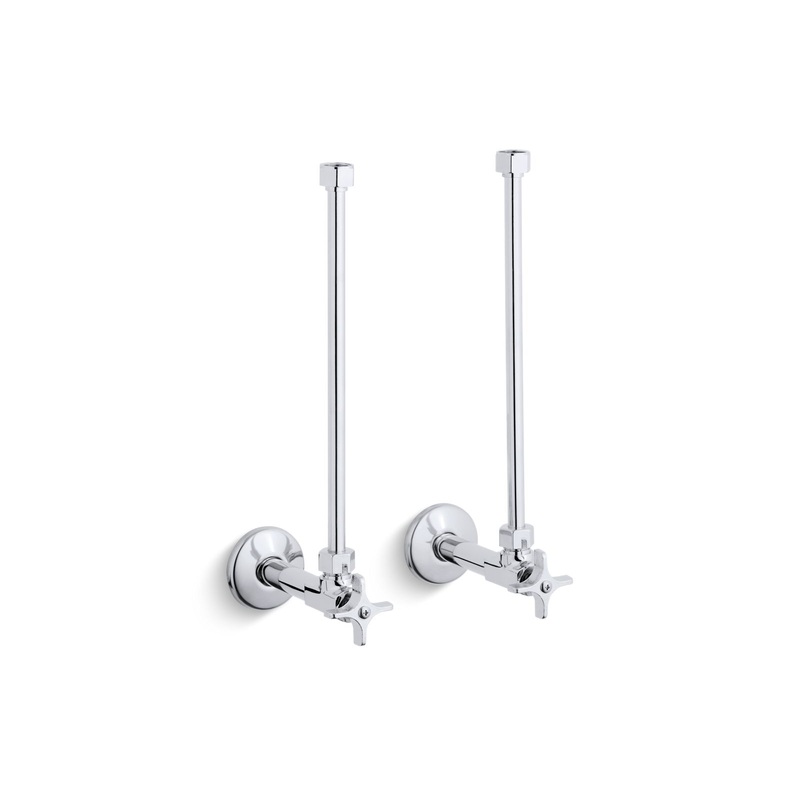KOHLER K-7606-P-CP Pair 1/2" Npt Angle Supplies With Stop, Cross Handle And Annealed Vertical Tube In Polished Chrome