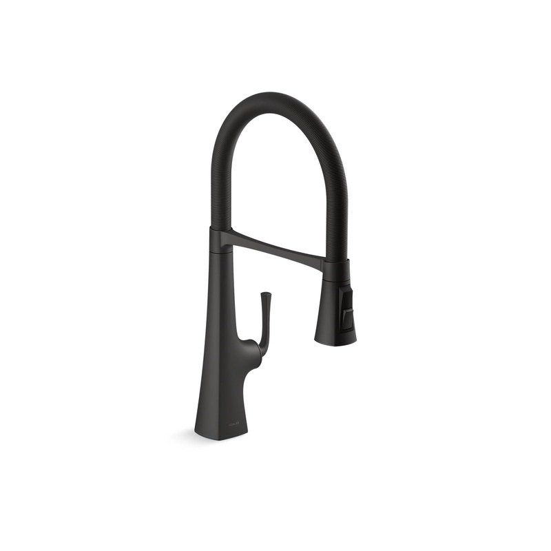 KOHLER K-22061-BL Graze Semi-Professional Kitchen Sink Faucet With Three-Function Sprayhead In Matte Black