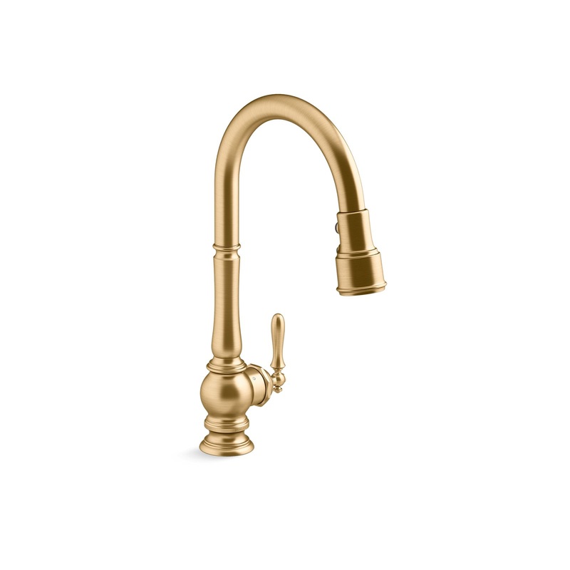 KOHLER K-29709-2MB Artifacts Touchless Pull-Down Kitchen Sink Faucet With Three-Function Sprayhead In Vibrant Brushed Moderne Brass