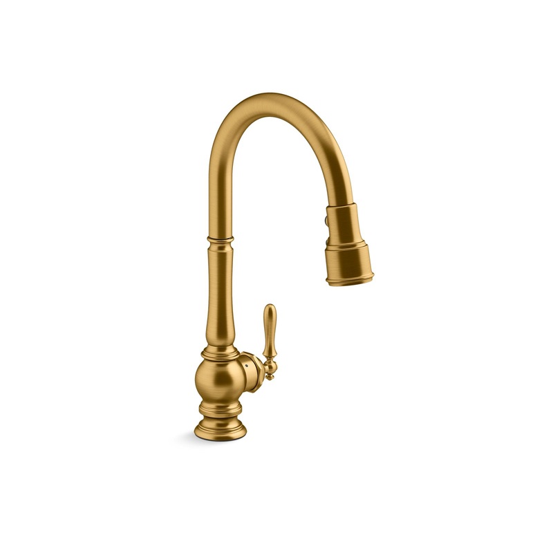 KOHLER K-29709-WB-2MB Artifacts Touchless Pull-Down Kitchen Sink Faucet With Kohler Konnect And Three-Function Sprayhead In Vibrant Brushed Moderne Brass