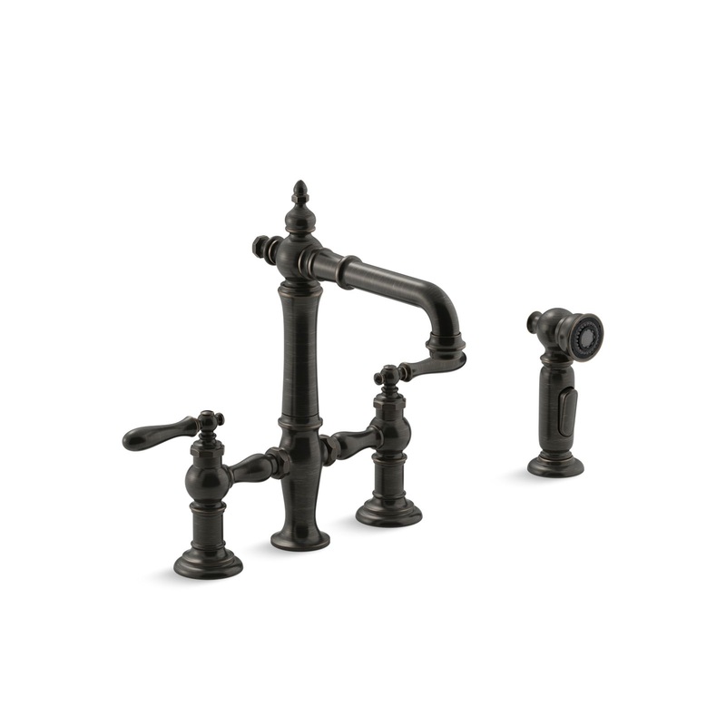 KOHLER K-76520-4-2BZ Artifacts Two-Hole Bridge Bar Sink Faucet With Side Sprayer In Oil-Rubbed Bronze