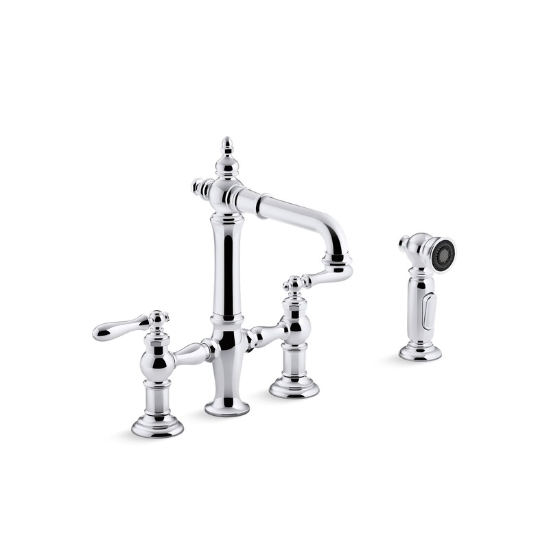 KOHLER K-76520-4-CP Artifacts Two-Hole Bridge Bar Sink Faucet With Side Sprayer In Polished Chrome
