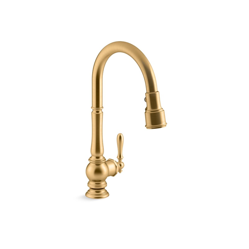 KOHLER K-99259-2MB Artifacts Pull-Down Kitchen Sink Faucet With Three-Function Sprayhead In Vibrant Brushed Moderne Brass