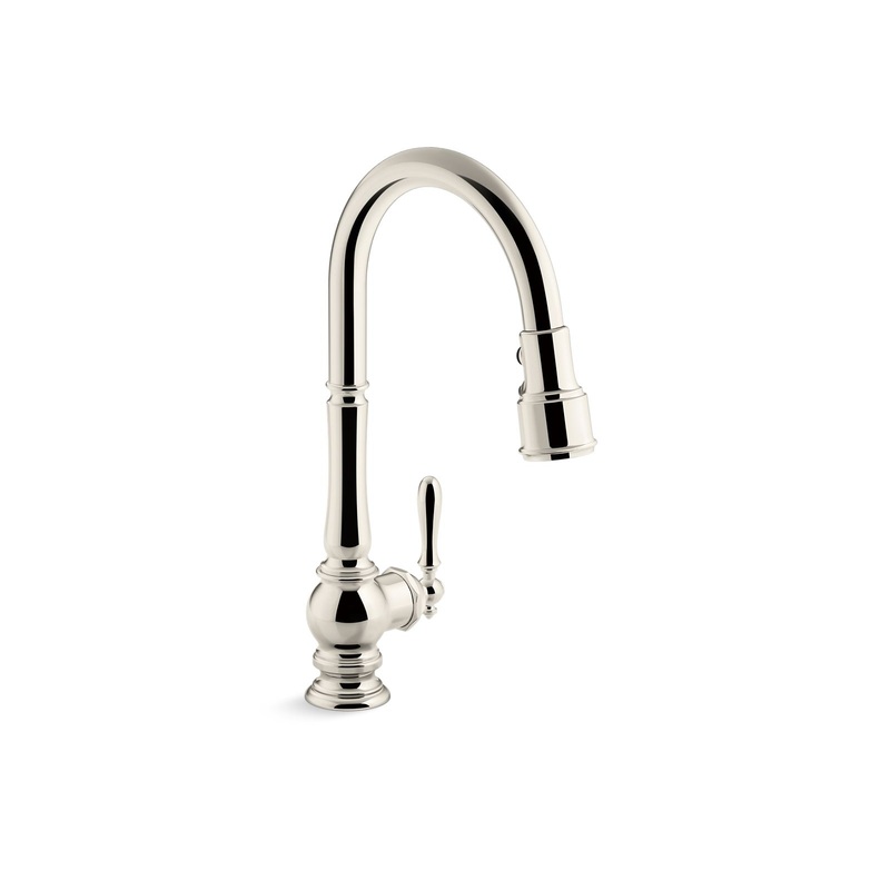 KOHLER K-99259-SN Artifacts Pull-Down Kitchen Sink Faucet With Three-Function Sprayhead In Vibrant Polished Nickel